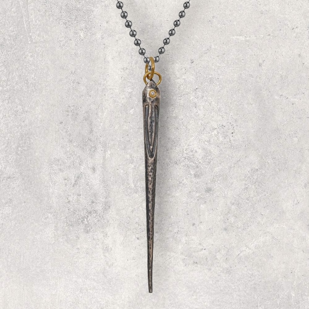 0.01ct Dia 925 Silver & 24K Gold Needle Necklace